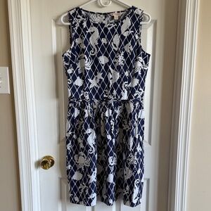 Brooks Brothers Navy & White Sleeveless Sea Life Print Dress